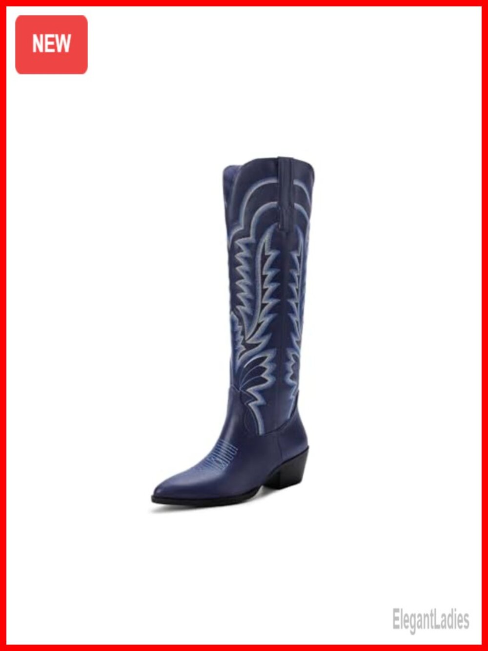 Knee High Western Cowboy Boots Pointed Toe Chunky Heel